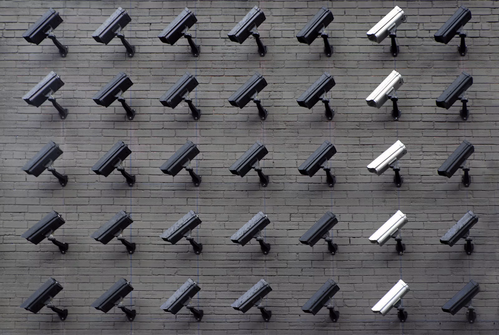 Security cameras mounted on a wall